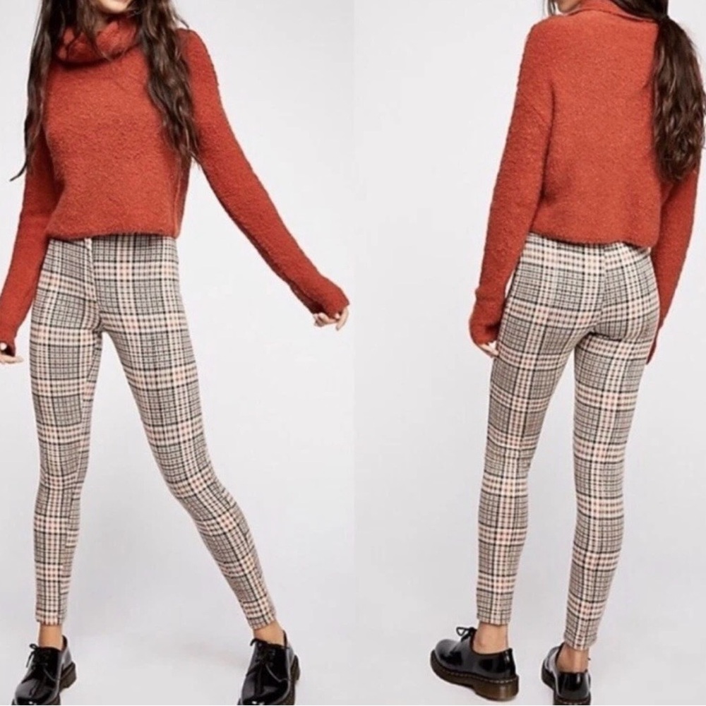 Free People Women Carnaby Plaid Pant Size 2 High Rise Skinny Retro Inspired Bobo